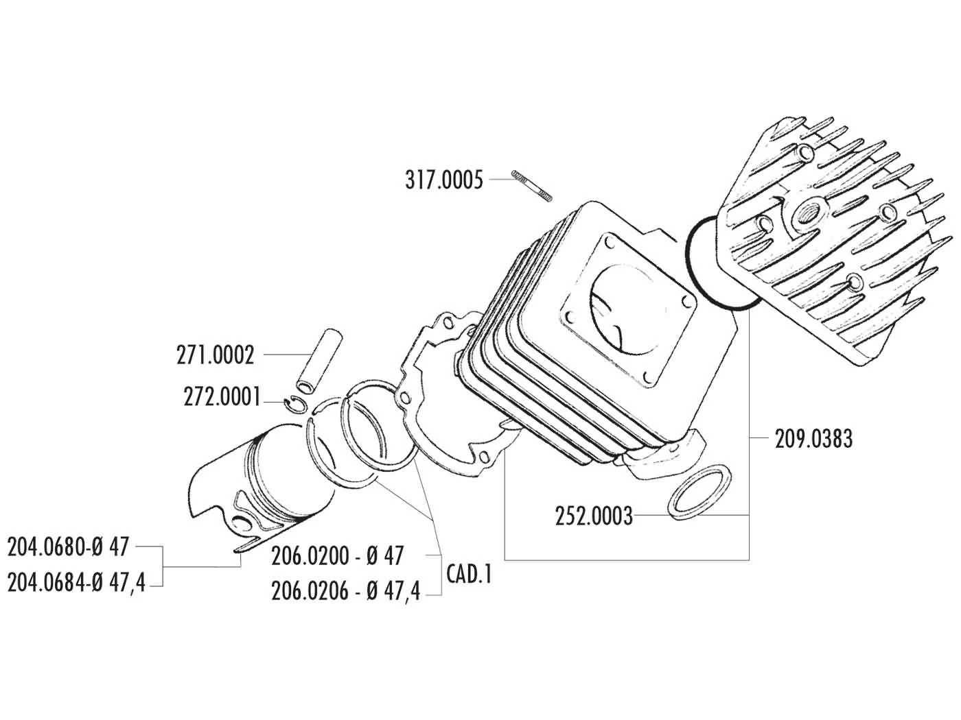 Zylinderkit Polini Grauguss Sport 70ccm 47mm Für Honda, Kymco, SYM Stehend (GR1) 4 Zylinderkit Polini Grauguss Sport 70ccm 47mm Für Honda, Kymco, SYM Stehend (GR1) – Bild 2