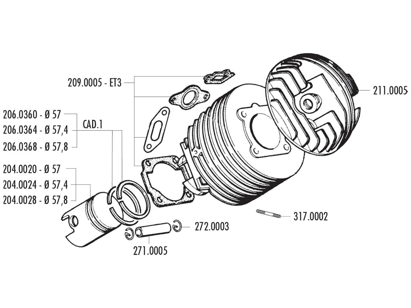 Zylinderkit Polini Grauguss Dual-Einlass 130ccm 57mm Für Vespa 125 ETS, PK, Primavera 2T, Primavera ET3 2T, XL 4 Zylinderkit Polini Grauguss Dual-Einlass 130ccm 57mm Für Vespa 125 ETS, PK, Primavera 2T, Primavera ET3 2T, XL – Bild 2
